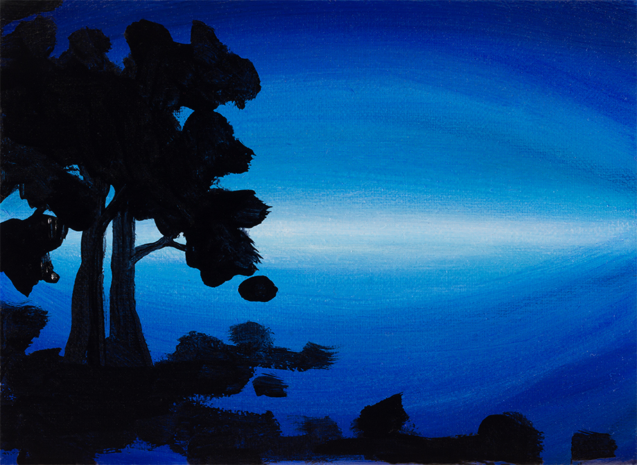 The_Escape oil painting tree at blue twilight by Annika_Connor